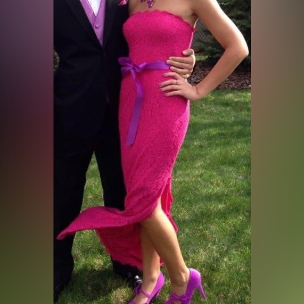 Pink Lace Prom Dress, Adrianna Papell, sz 4